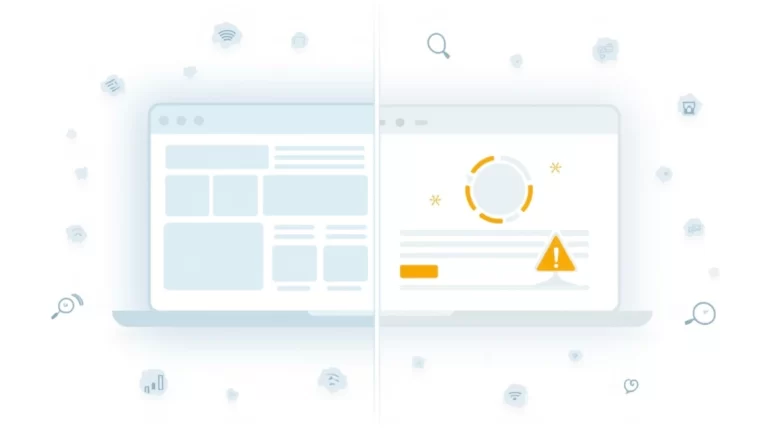 Comparação visual entre site empresarial e landing page com elementos de design distintos representando cada um